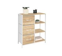 Buffet d'appoint 3 tiroirs et étagères 70 cm UTAH design industriel bois et blanc