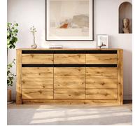 Buffet d'aspect ondulé 135×35×70cm,armoire avec 9 zones de rangement,armoire d'appoint couleur bois naturel avec 3 tiroirs D'armoire