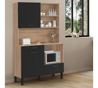 Buffet de cuisine 120 cm cina 3 portes + 1 tiroir façon hêtre et noir