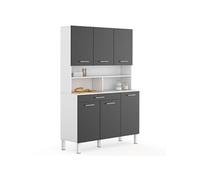 Buffet de cuisine 120 CM CINA 6 portes + tiroir blanc et gris brillant