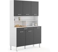 IDMarket - Buffet de Cuisine 120 CM CINA 6 Portes + tiroir Blanc et Gris Brillant