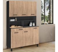 Buffet de cuisine 120 cm cina 6 portes + tiroir noir et façon hêtre