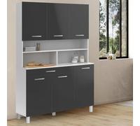 IDMarket - Buffet de Cuisine 120 CM CINA 6 Portes + tiroir Blanc et Gris Brillant