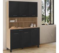 IDMarket - Buffet de cuisine 120 CM CINA 6 portes + tiroir façon hêtre et noir