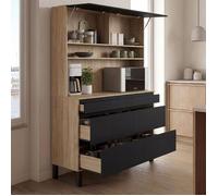 IDMarket - Buffet de Cuisine 120 cm Claude | bois et noir, XL, avec tiroirs casserolier, étagère et placards