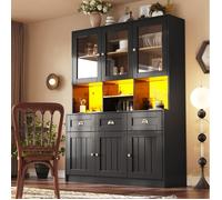 Buffet de cuisine 140x40x175 cm avec LED étagères réglables et 3 tiroirs rangement MDF noir