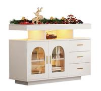 Buffet de Cuisine 2 Portes 3 Tiroirs et 4 Niches avec LED - MEUNIQ - Laqué Blanc pour Cuisine 120×40×80 cm