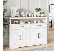Buffet De Cuisine, 4 Portes, 2 Tiroirs, Étagères Réglables, 140x40x105 Cm, Blanc