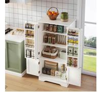 Buffet de cuisine 4 portes en MDF blanc 60 x 40 x 120,5 cm avec LED à capteur et étagères réglables