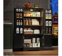 Buffet de cuisine 4 portes en MDF noir 60 x 40 x 120,5 cm avec LED à capteur et étagères réglables
