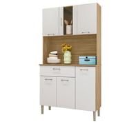 Buffet de Cuisine 6 Portes 1 Tiroir Chêne et Blanc 5 Niches L92 H170.5 P36.3 cm - L 92 x l 36.3 x H 170.5 cm