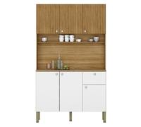 Buffet de Cuisine 6 Portes 1 Tiroir Chêne et Blanc 7 Niches L 111 H 185 P 39.3 cm - L 111 x l 39.3 x H 185 cm
