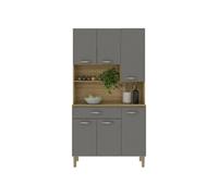 Buffet de Cuisine 6 Portes 1 Tiroir Chêne et Gris 7 Niches L 90.9 H 173.5 P 36.3 cm - L 90.9 x l 36.3 x H 173.5 cm