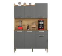 Buffet de Cuisine 6 Portes 1 Tiroir Chêne et Gris L 121.5 H 176 P 36.3 cm | L 121.5 cm, H 176 cm, P 36.3 cm
