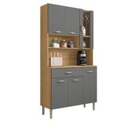 Buffet de Cuisine 6 Portes 1 Tiroir Chêne et Gris L 90.9 H 173.5 P 36.3 cm - L 90.9 x l 36.3 x H 173.5 cm