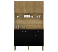 Buffet de Cuisine 6 Portes 1 Tiroir Chêne et Noir 7 Niches L 111 H 185 P 39.3 cm - L 111 x l 39.3 x H 185 cm