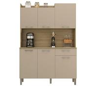 Buffet de Cuisine 6 Portes 1 Tiroir Chêne et Taupe L 121.5 H 176 P 36.3 cm