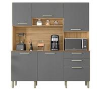 Buffet de Cuisine 6 Portes 2 Tiroirs Chêne et Gris L 180.2 H 198 P 38.8 cm