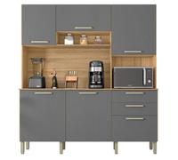 Buffet de Cuisine 6 Portes 2 Tiroirs Chêne et Gris L 180.2 H 198 P 38.8 cm - L 180.2 x l 38.8 x H 198 cm