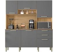 Buffet de Cuisine 6 Portes 2 Tiroirs Chêne et Gris L 180.2 H 198 P 38.8 cm - L 180.2 x l 38.8 x H 198 cm Gris G