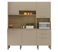 Buffet de cuisine 6 portes 2 tiroirs FERRARA imitation chêne & taupe L180.2 x P38.8 x H198 cm