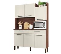 Buffet de Cuisine 6 Portes 2 Tiroirs Noyer Blanc 10 Niches L 132 H 186 P 38.8 cm - L 132 x l 38.8 x H 186 cm