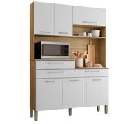 Buffet de Cuisine 6 Portes 3 Tiroirs 9 Niches Chêne Blanc L 138.5 H 195 P 38.8 cm - L 138.5 x l 38.8 x H 195 cm