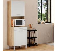IDMarket – Buffet de cuisine CINA 60 cm 2 portes + tiroir façon hêtre et blanc