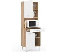 IDMarket – Buffet de cuisine CINA 60 cm 2 portes + tiroir façon hêtre et blanc