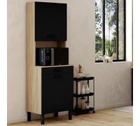 IDMarket – Buffet de cuisine CINA 60 cm 2 portes + tiroir façon hêtre et noir