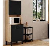 IDMarket – Buffet de cuisine CINA 60 cm 2 portes + tiroir façon hêtre et noir
