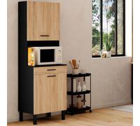 IDMarket - Buffet de cuisine CINA 60 cm 2 portes + tiroir Noir façon hêtre
