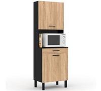 IDMarket - Buffet de cuisine CINA 60 cm 2 portes + tiroir Noir façon hêtre