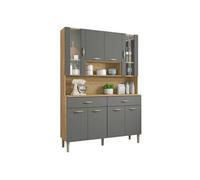 Buffet de Cuisine 8 Portes 2 Tiroirs Chêne et Gris L 121.4 H 173.5 P 36.3 cm - L 121.4 x l 36.3 x H 173.5 cm