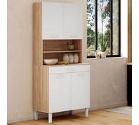Buffet de cuisine 80 cm cina 4 portes + tiroir façon hêtre et blanc