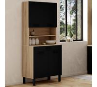 IDMarket – Buffet de cuisine CINA 80 cm, 4 portes + tiroir, façon hêtre et noir