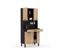 IDMarket - Buffet de cuisine Cina 80 cm 4 portes + tiroir noir façon hêtre