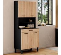 Buffet de cuisine 80 cm cina 4 portes + tiroir noir et façon hêtre
