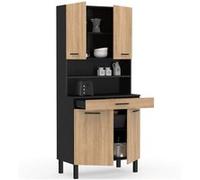 IDMarket - Buffet de cuisine Cina 80 cm 4 portes + tiroir noir façon hêtre