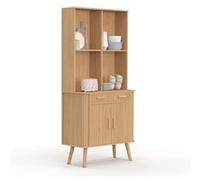 IDMARKET Buffet de cuisine 80 CM ROMIE 2 portes + tiroir effet lattes tasseau de bois