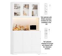 Buffet de cuisine - Armoire de cuisine haute avec éclairage LED - 3 tiroirs, étagères réglables, 100 x 38,5 x 180 cm - Blanc