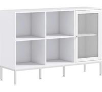Buffet de cuisine - Armoire - Porte grillagée - 4 compartiments ouverts - Tablette réglable - Mélamine - 120 x 37 x 81,5 cm - Blanc