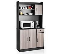 Buffet de Cuisine avec 4 Etagères Réglables COSTWAY, 3 Placards à Porte, Armoire de Rangement avec Plan de Travail 100 cm, Noir
