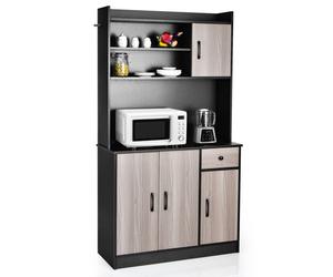 Buffet de Cuisine avec 4 Etagères Réglables COSTWAY, 3 Placards à Porte, Armoire de Rangement avec Plan de Travail 100 cm, Noir