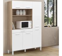 Buffet de cuisine avec colonne de rangement 120 cm cina 6 portes + tiroir façon hêtre et blanc