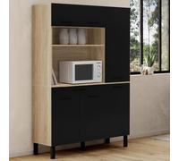 IDMarket - Buffet de Cuisine avec Colonne de Rangement 120 CM CINA 6 Portes + tiroir façon hêtre et Noir