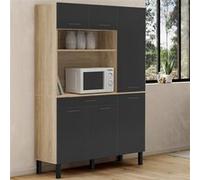 Buffet de cuisine avec colonne de rangement 120 CM CINA 6 portes + tiroir façon hêtre et noir Noir G