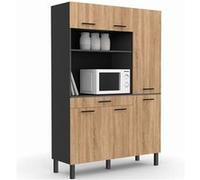 Buffet de cuisine avec colonne de rangement 120 CM CINA 6 portes + tiroir noir et façon hêtre Noir G