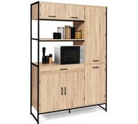 Buffet de cuisine avec colonne de rangement 120 CM DETROIT 6 portes + tiroir design industriel Bois G
