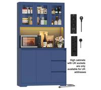 Buffet de cuisine avec éclairage LED - Armoire haute de cuisine 100 x 38,5 x 180 cm - 3 tiroirs - Étagères réglables - Design moderne - Bleu